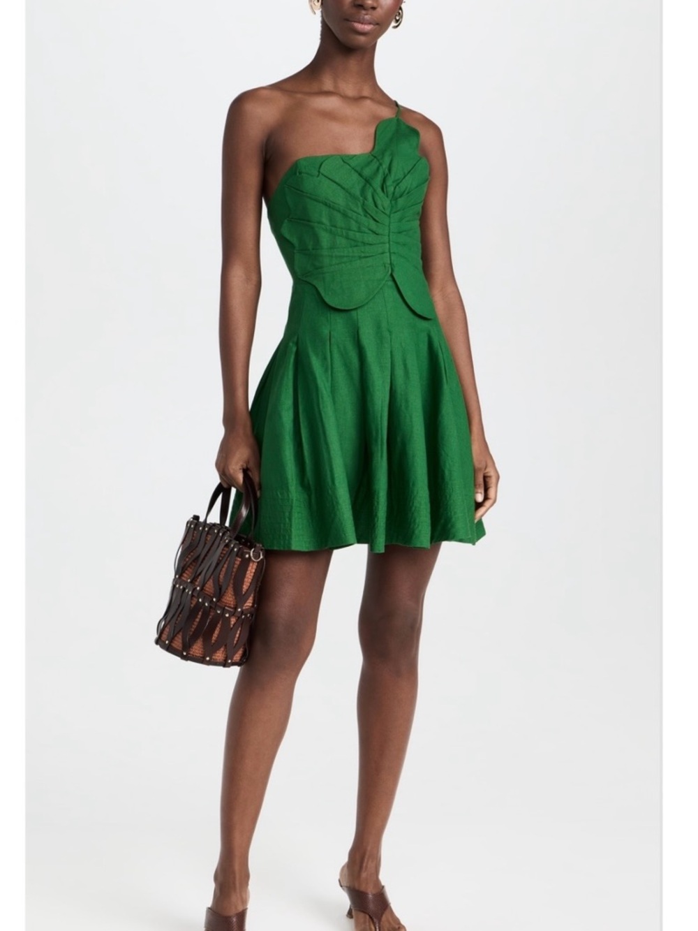 FARM Rio Emerald Green One-Shoulder Fit & Flare Dress